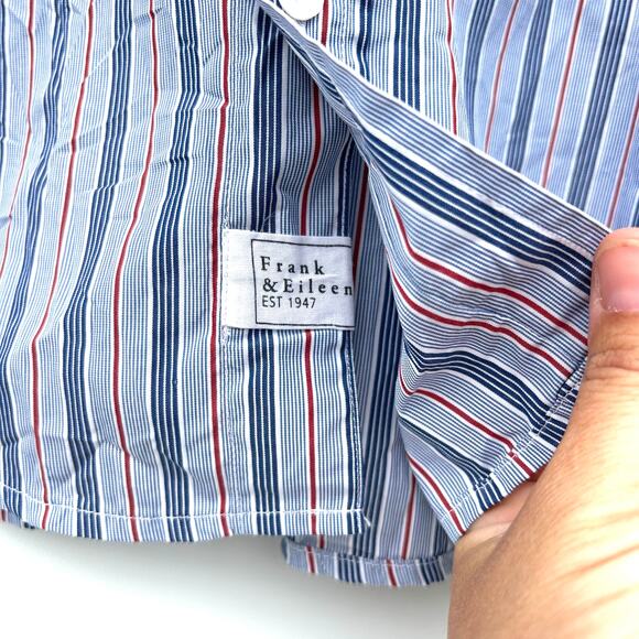 Frank & Eileen Barry Italian Cotton Luxe Striped Blue Shirt Button Up Large - Picture 5 of 7